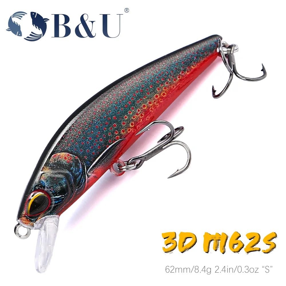 B&U 62 mm 8,4 g sinkende Minnow-Wobbler, Angelköder, Forellenköder und harter Köder, Jerkbait für Barsch-Angelgerät