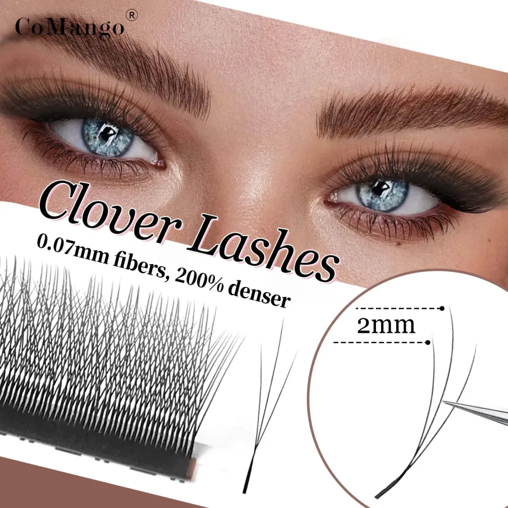 CoMango W-förmige Wimpernverlängerungen Schmale 3D W Spark Clover Lashes Vorgefertigte Volumen-Fächer-Kunstmink-Wimpern Make-up