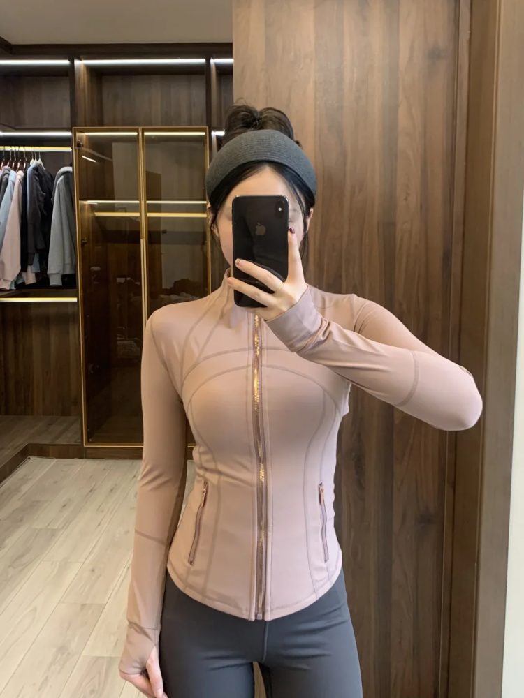 Neue Version der schlankmachenden Jacke mit goldenem Reißverschluss, Yoga-Jacke mit Stehkragen, schmal geschnitten, schnell trocknend, sportliche, dünne Version