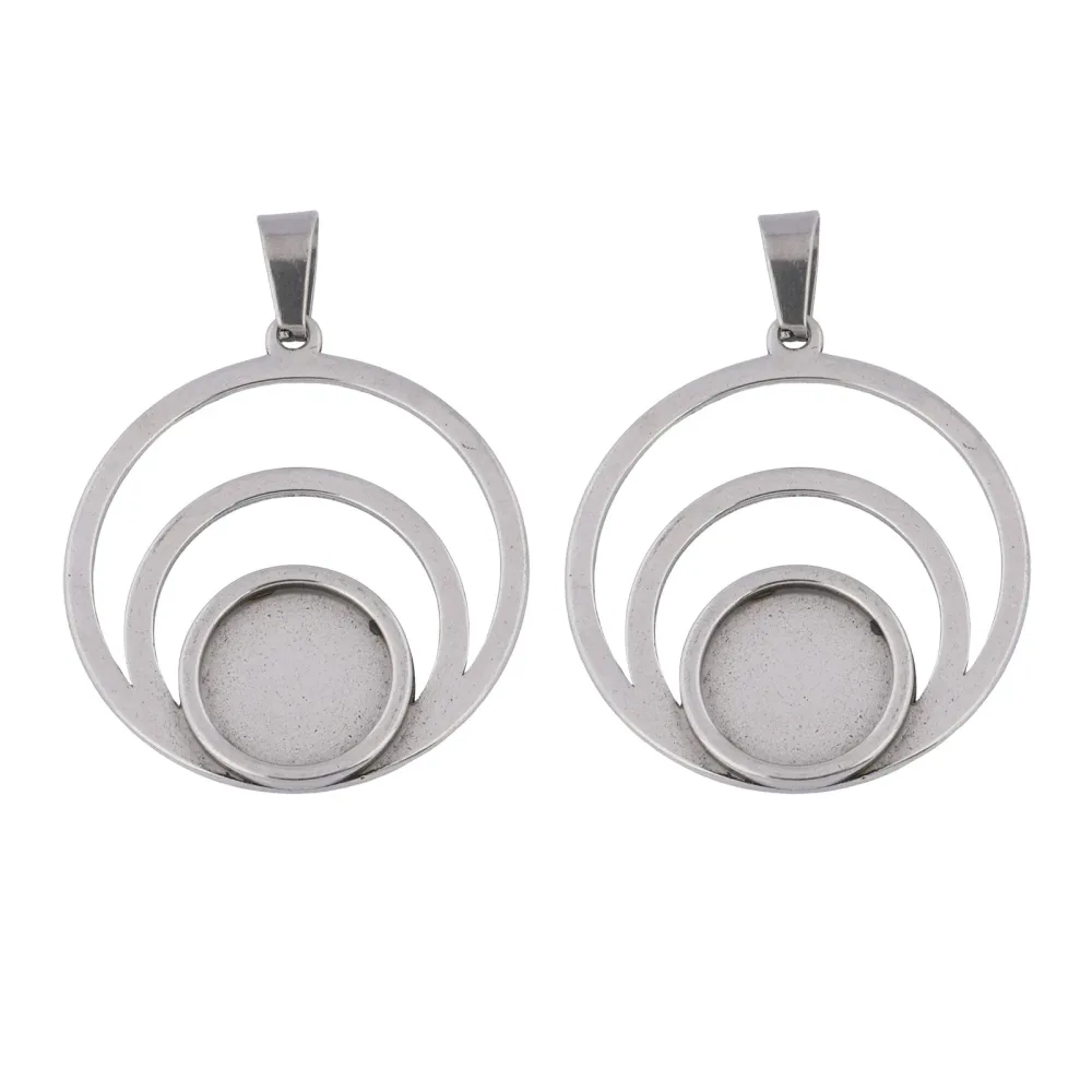 10 Stück Edelstahl-Doppelring-12-mm-Cabochon-Basisschablonen für DIY-Anhänger-Halskettenrohlinge zur Schmuckherstellung