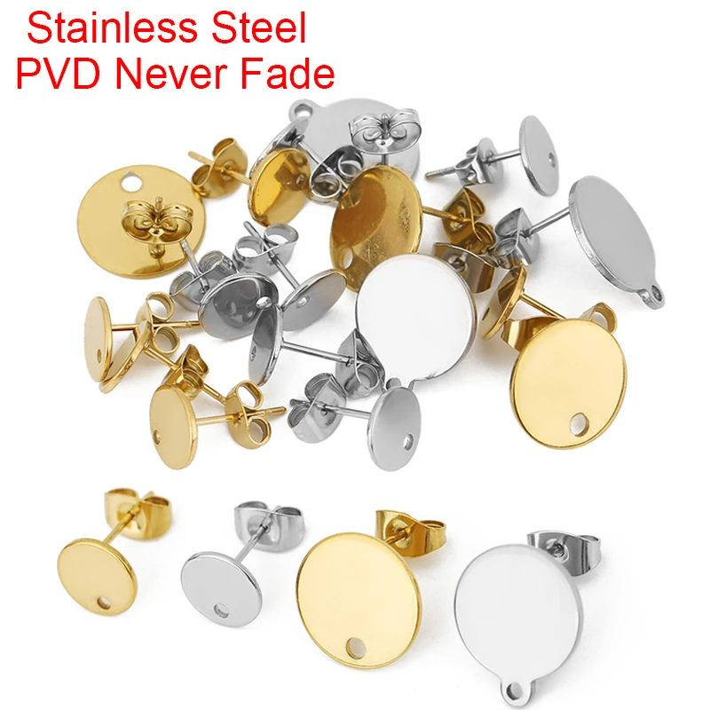 20 Stück verblasst nie 8 10 12 mm Edelstahl Ohrstecker Haken Verbinder mit Ohrring zurück DIY für Schmuckzubehör Zubehör