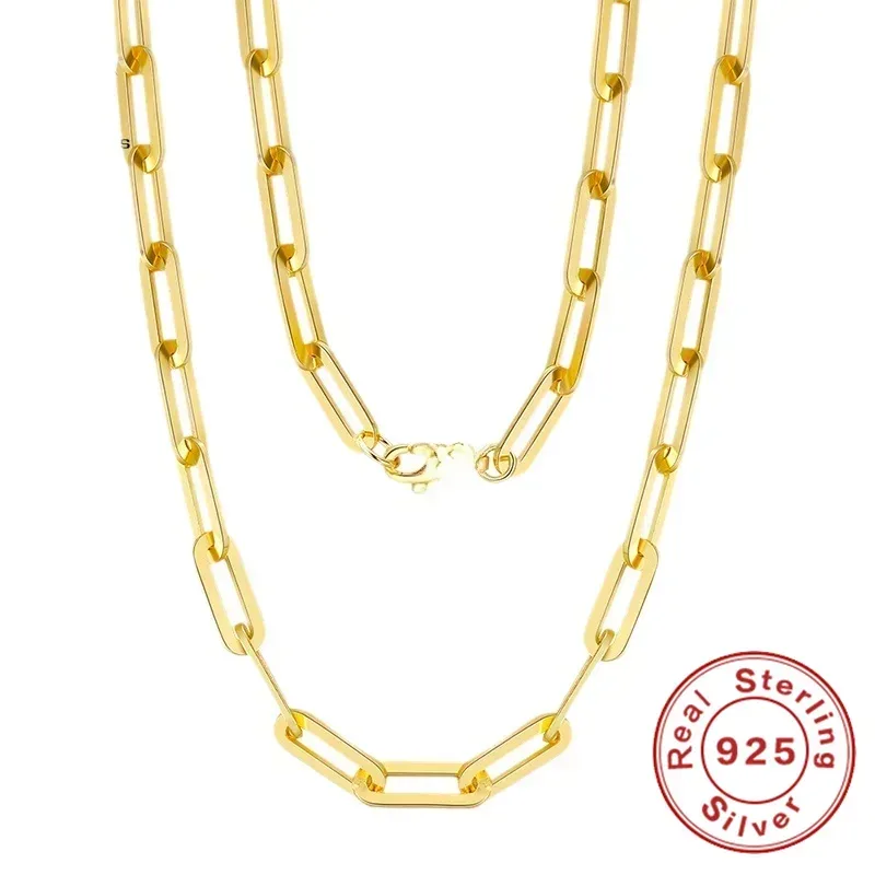 Halskette aus 925er-Sterlingsilber, 14 Karat Vergoldung, einfache Büroklammer-Halskette, Damen-Verlobungs-Charm-Schmuck, Geschenk