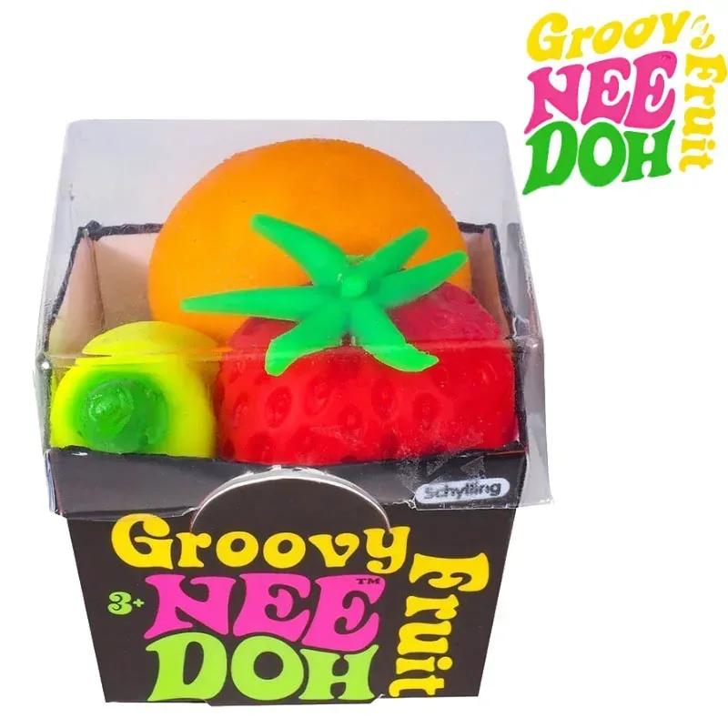 Groovy Nee Doh Schylling Frucht-Stressball, Elastisches Weiches Quetschspielzeug, Banane Erdbeere Orange Squeeze Sensorisches Spielzeug
