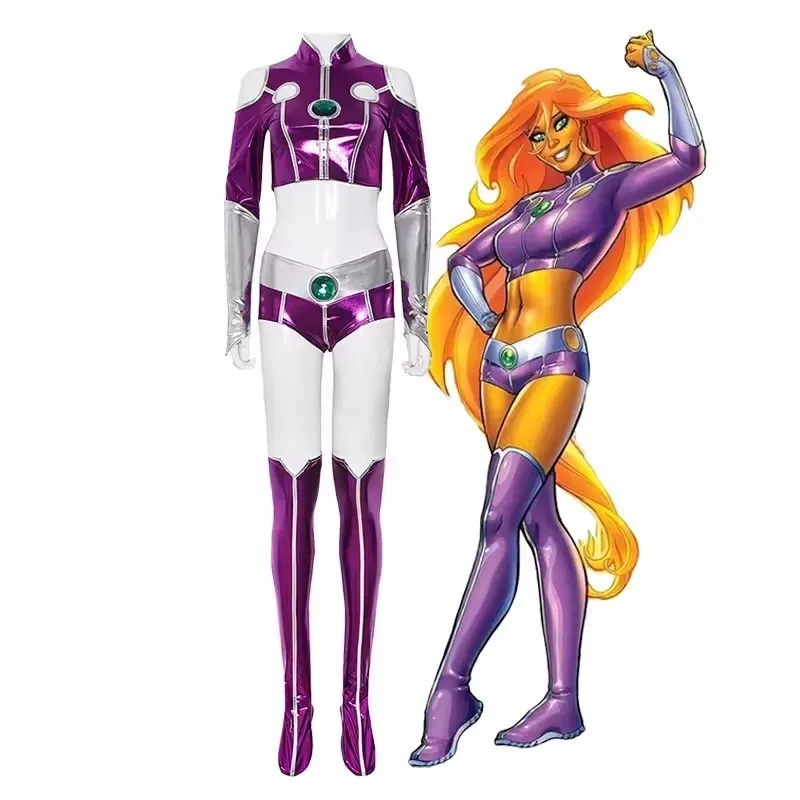 Teen Titan Starfire Sexy Spandex Zentai Anzug Lila Damen Halloween Cosplay Kostüm Sexy Lila Bodysuit