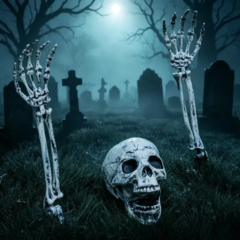 Halloween Outdoor-Skelett-Bodenspieße, Realistische Totenkopf- und Skelettarm-Handen Rasenspieße, Grabschreckliche Gartendekoration