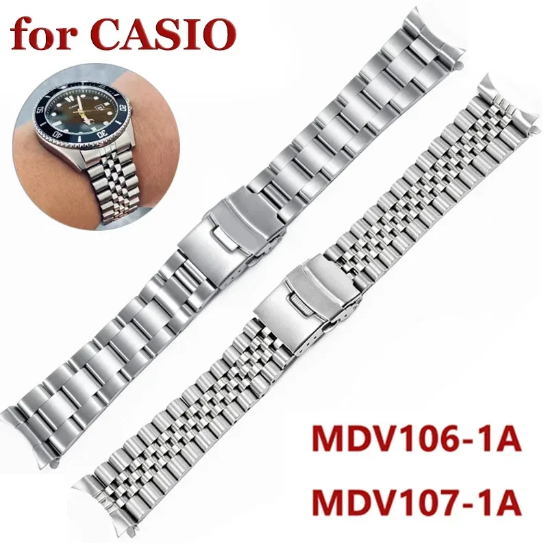 22mm MDV106 Uhrenarmband Taucheruhr Armband für Casio MDV-106 MDV-107 Metallarmband Silbernes Stahlarmband MDV106