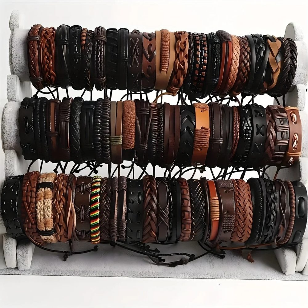 20 Stück geflochtene Lederarmbänder für Männer und Frauen, Wickelholzperlen, Manschettenarmband, Hanfschnüre, ethnischer Tribal-handgefertigter Wickelarmband-BH