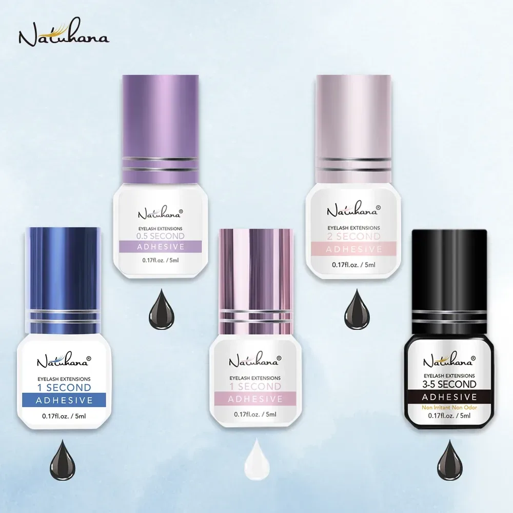 NATUHANA 5 ml, 1 Sekunde, schnell trocknend, starker Kleber für falsche Wimpernverlängerung, 5?7 Wochen geruchsarmer Nerz-Wimpernkleber