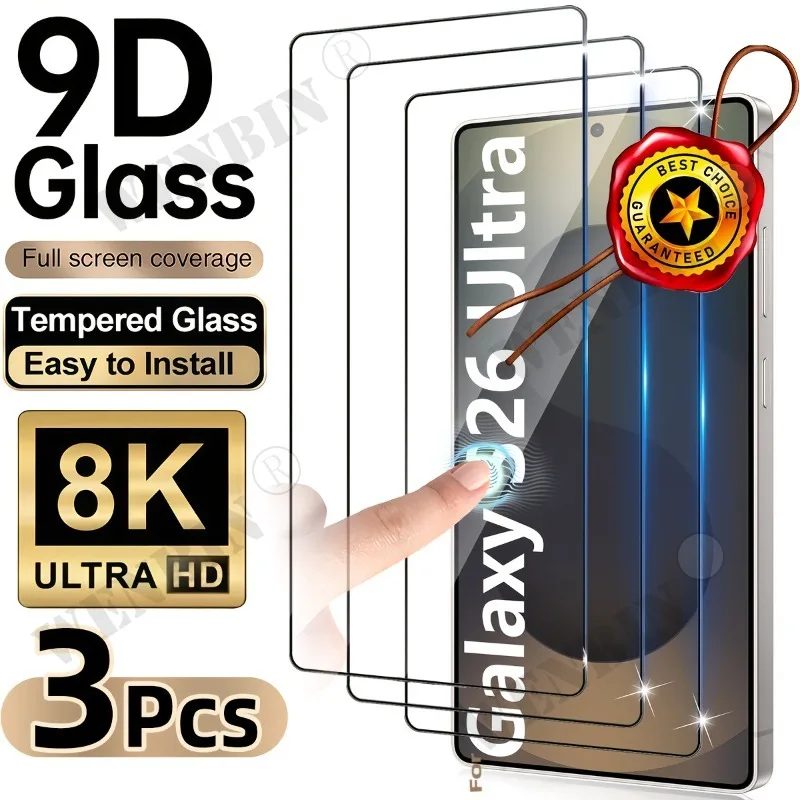 3 Stück Gehärtetes Glas für Samsung S26 Ultra Edge Plus Displayschutzfolie für Galaxy S25 S24 A57 A37 A17 A27 Schutzglas