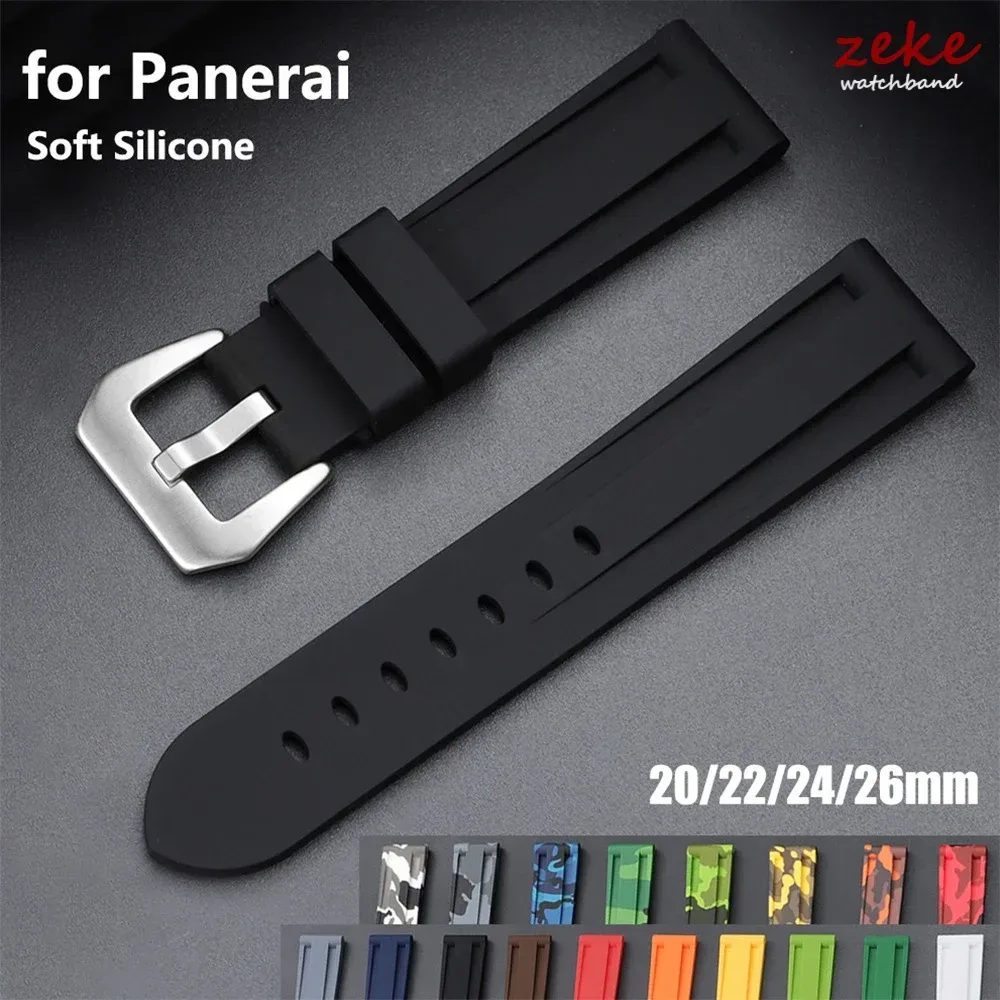 Sportliche 20mm 22mm 24mm 26mm Silikon-Uhrenarmbänder Weiche Komfortable Gummi-Uhrenarmbänder für Panerai Blaue Schwarze Armbänder Zubehör