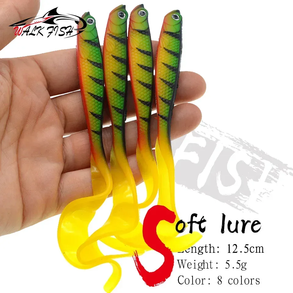WALK FISH 4PCS Jigging Wobbler Angelköder 12,5cm 5,5g Shad T-Schwanz Weichköder Künstliche Silikonköder für Barsch und Hecht