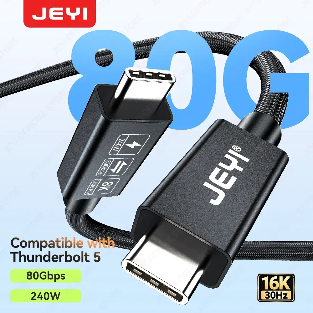 JEYI TB 5-Kabel, 80 Gbit/s, 120 Gbit/s Bandbreite ? 16K/8K-Video, 240 W PD-Schnellladung, geflochtenes Nylon