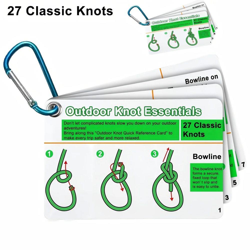 Outdoor-Knoten-Taschenführer Wasserdichte Karten Mini-Karabiner Seil-Knoten Camping Backpacking Bushcraft Outdoor-Überlebensabenteuer