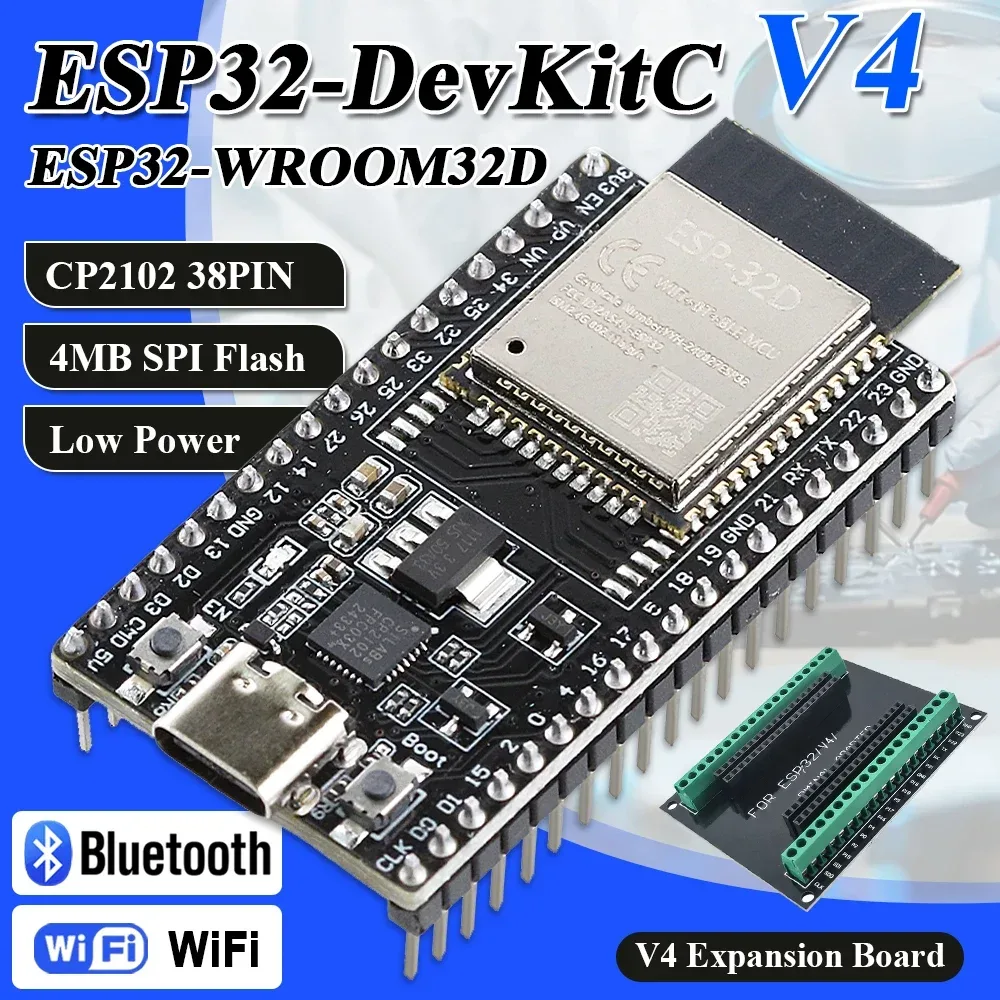 ESP32-Entwicklungsplatine mit GPIO-Erweiterungsplatinen-Kit ESP32-32D BT WLAN-Modul 38PIN CP2102 ESP32-DevKitC USB Typ-C