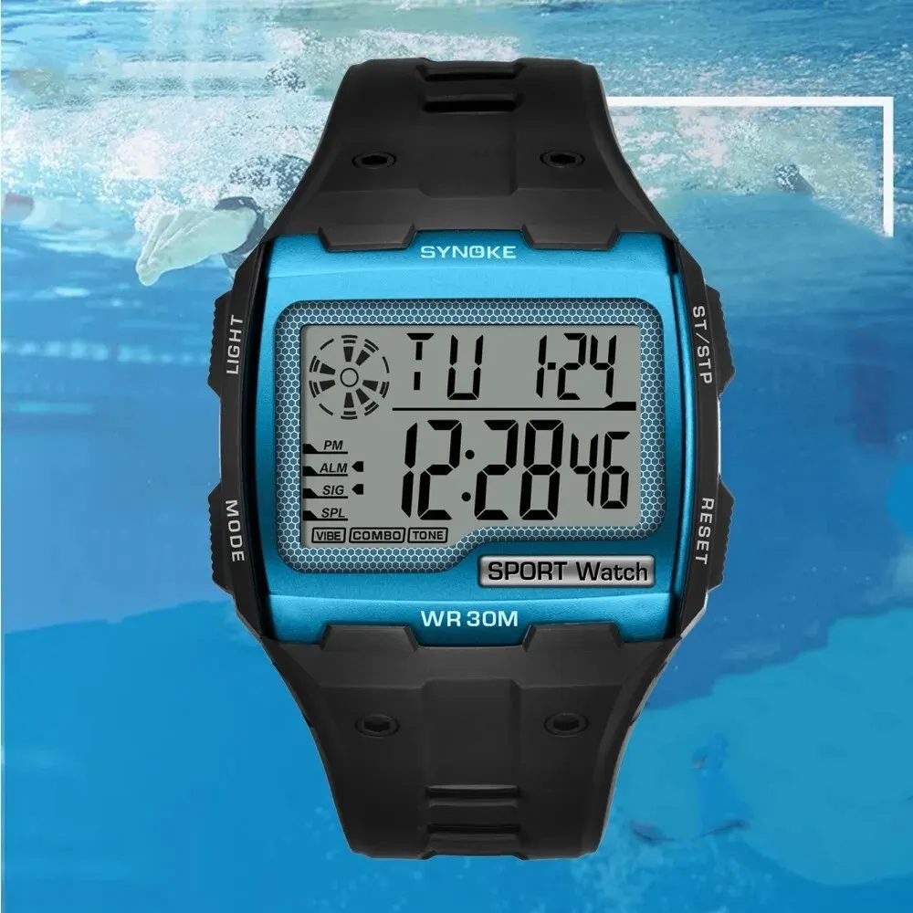 Synoke digitaluhr für männer große zahlen leicht zu lesen 3atm wasserfeste männer digitaluhr outdoor sport leuchtende funktion