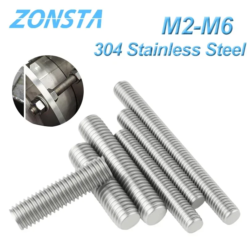 M2 M2.5 M3 M4 M5 M6 Vollgewindestangen, Metrische Gewindestangen, Schaftstangen, Schrauben aus 304 Edelstahl, Bolzenlänge=16-500mm
