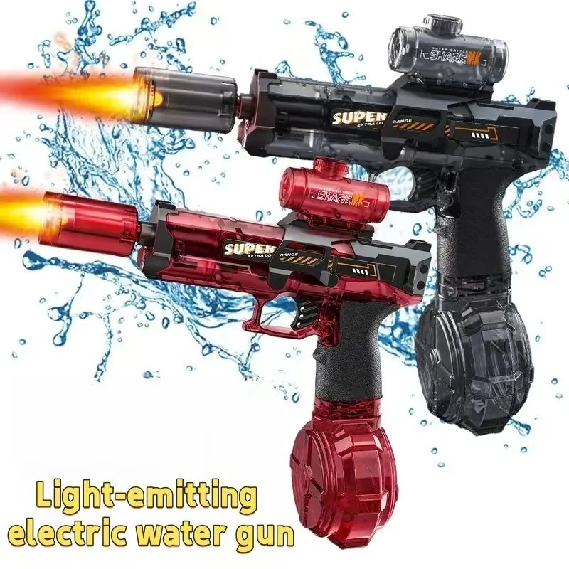 Elektrische Wasserpistole mit Lichteffekt, Flammeneffekt, Hochgeschwindigkeits- und Hochleistungsspritzfunktion, Spielzeug für draußen, Strand, Schwimmbad, Schießspiel