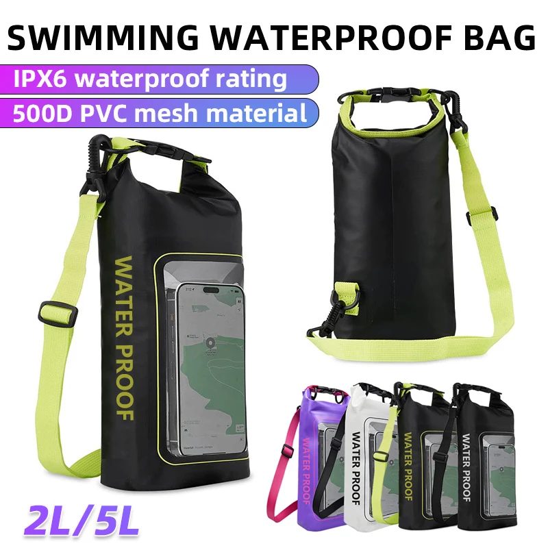 2L/5L PVC Schwimmen Wasserdichte Tasche, Handy Wasserdichte Trockentasche für Trekking Driften Rafting Surfen Bootfahren Aufbewahrungstasche
