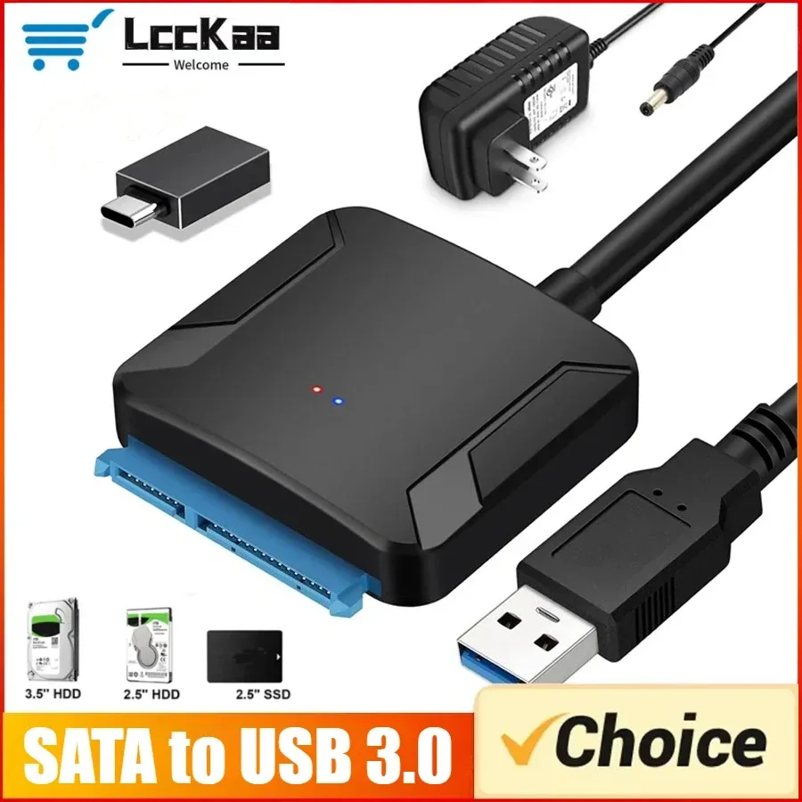 SATA-zu-USB-3.0-Adapterkabel für 2,5/3,5 Zoll SSD HDD SATA III Festplattenkonverter, unterstützt UASP mit 12 V Netzteil