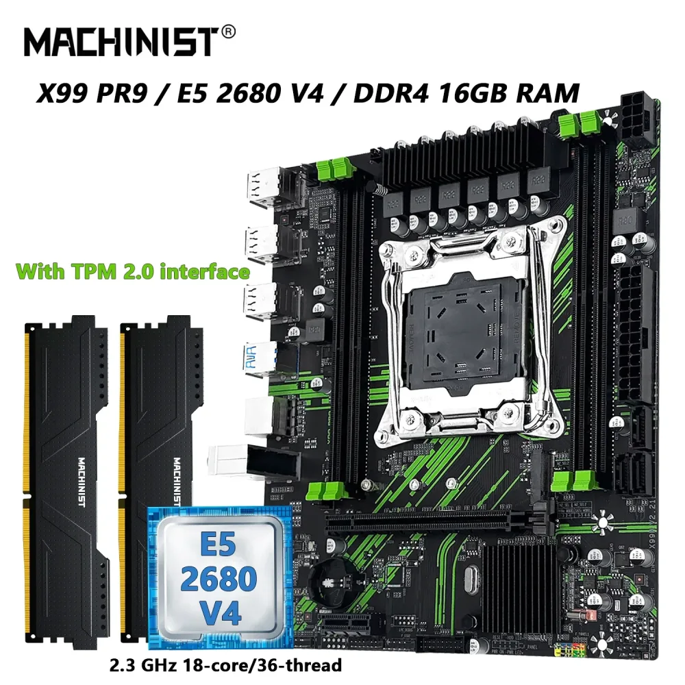 MACHINIST X99 PR9 Motherboard TPM2.0, optionales Kit-Set, LGA 2011-3 Xeon E5 2680 V4 CPU und DDR4 16 GB RAM USB3.0 NVME/SATA M.2