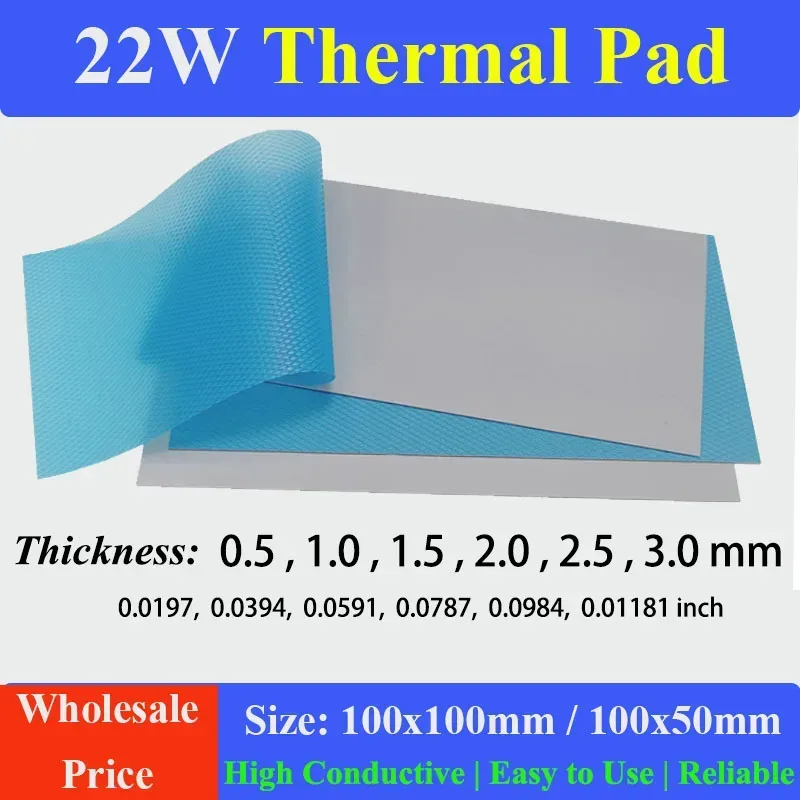 22W/mk 100x100mm Weiche Wärmeleitpads 0,5mm 1,0mm 1,5mm 2,0mm 2,5mm Dicke Silikon-Wärmeleitpads für GPU CPU Laptop
