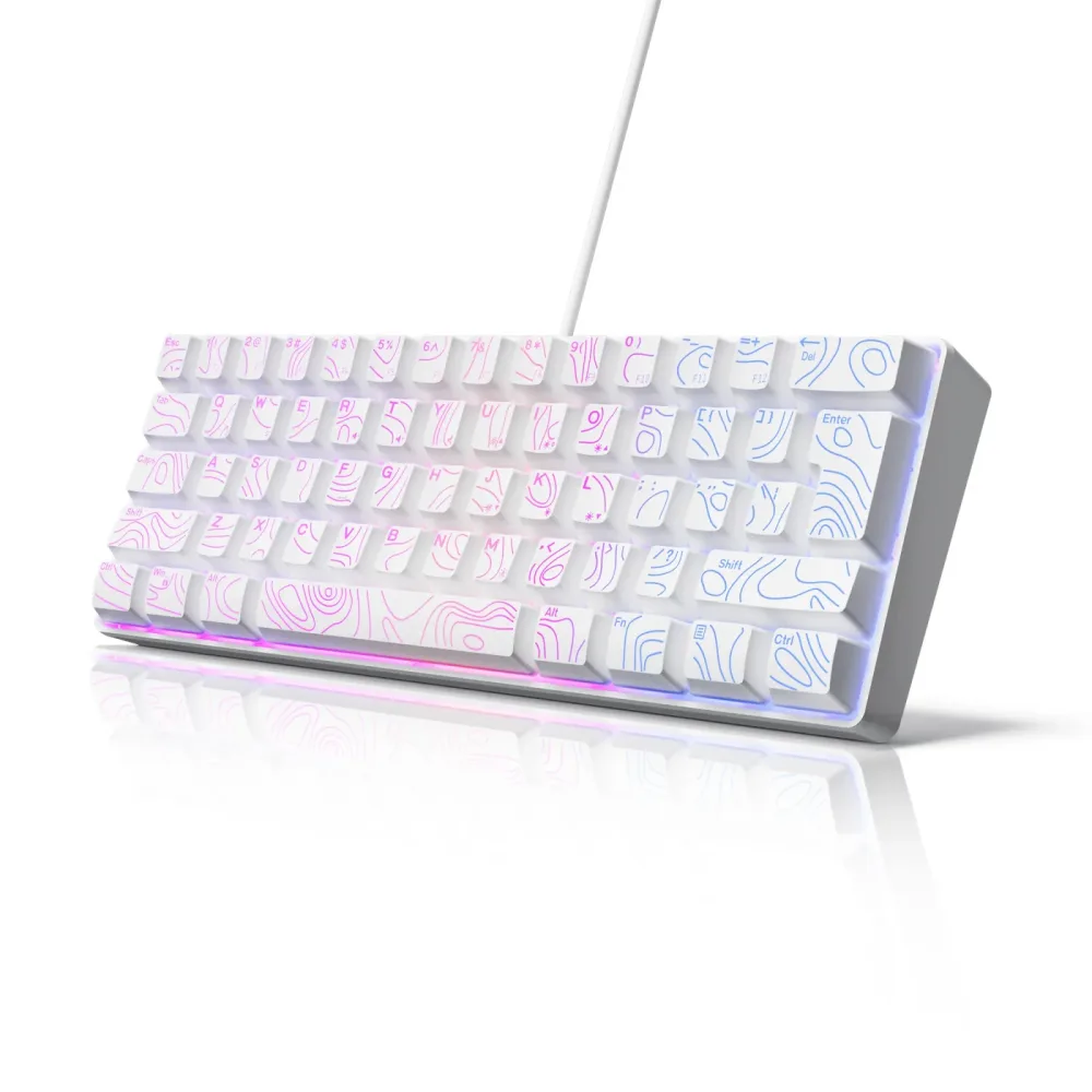 60% Kompakte Kabelgebundene Tastatur mit RGB-Hintergrundbeleuchtung und Membrantasten. Geeignet für Windows-Tablets, Laptops und Gamer. Weiß.