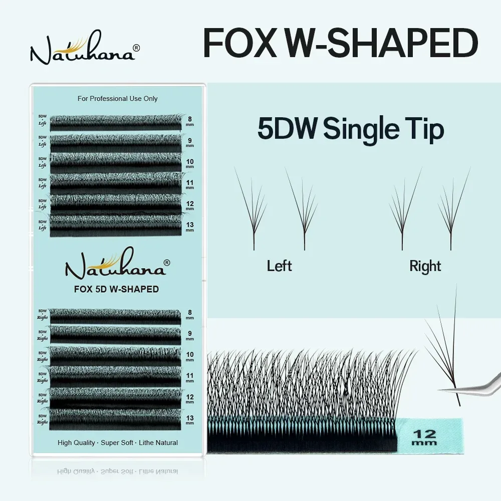 NATUHANA FOX 3D~5D W-förmige Wimpernverlängerung Cat Eye Long Tail Premium Natürliche Leichtgewichtige Volumen Fox Eye Wimpern Make-up-Tool