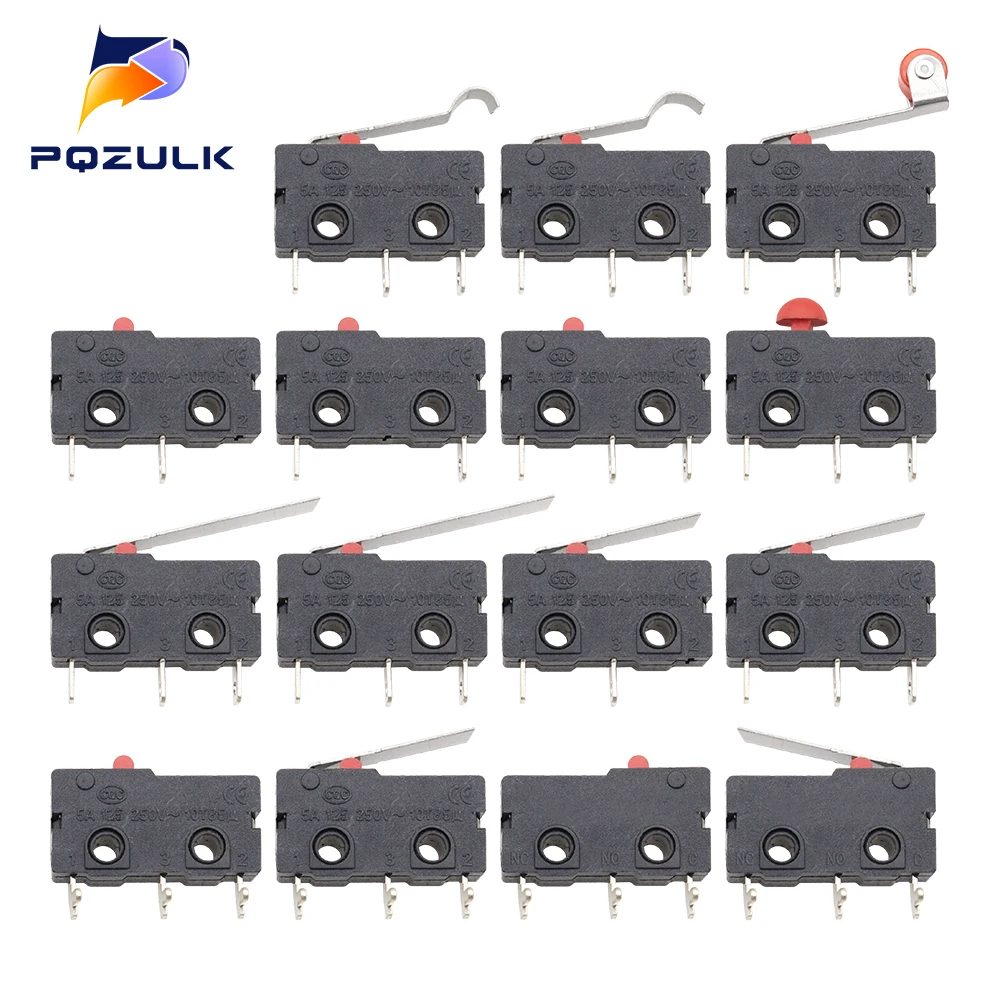 5PCS Mini Micro Endschalter NO NC 3P Terminals SPDT 5A 125V 250V Roller Arc hebel Snap action Push Micro schalter