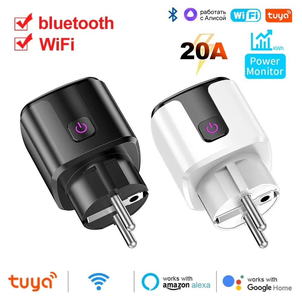 Tuya Smart EU Stecker WiFi Bluetooth 20A Buchse Power Überwachung Timer Outlet Kompatibel mit Google Home Alexa SmartThings