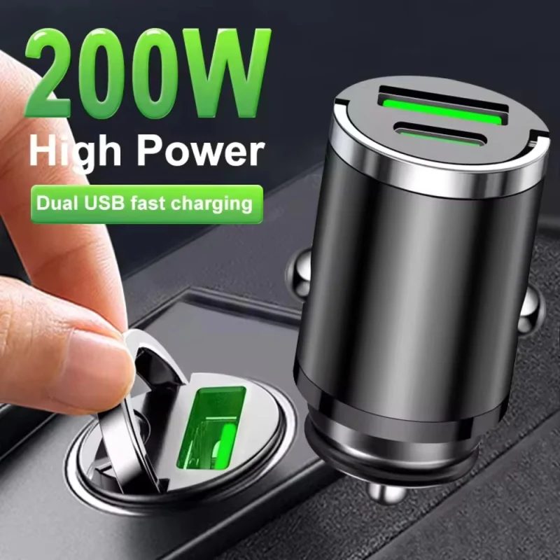 200W Mini-Autoladegerät mit schneller Ladefunktion für iPhone QC3.0 Mini PD USB Typ C Auto-Handy-Ladegerät für Xiaomi Samsung Huawei
