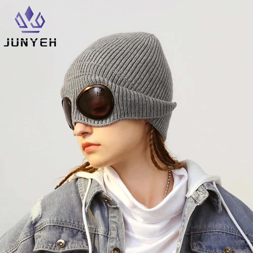 Outdoor Radfahren Hüte Winter Warme Beanie Hut Frauen Männer Winter Winddicht Gläser Gestrickte Ski Maske Kappe
