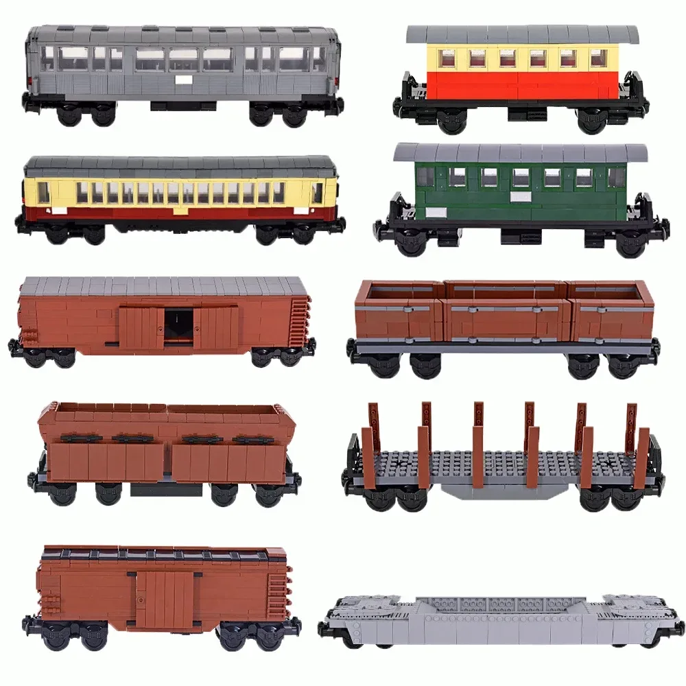 MOC City Dampfzugmotor mit Wagen: DIY High-Tech-Bausteinset für modulare Transportfahrzeuge