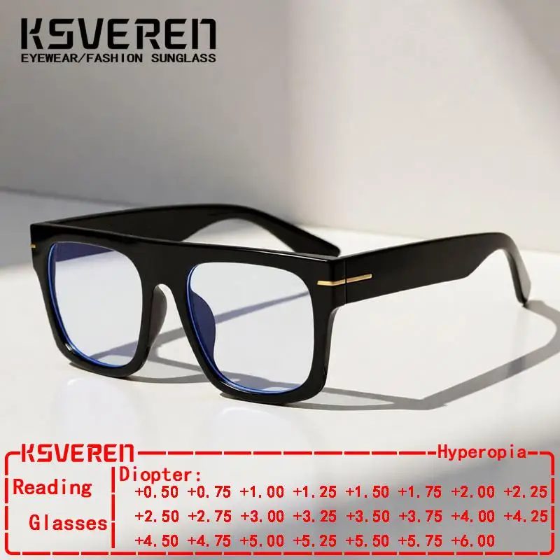 Große quadratische Anti-Blaulicht-Lesebrille für Männer und Frauen, klassischer Designer, klare Presbyopie-Brille, verschreibungspflichtige optische Brille