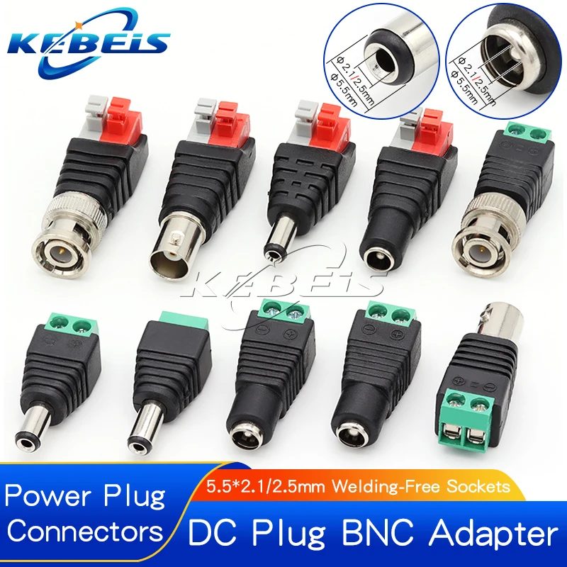 2/5/10 Stück DC 12V BNC-Steckverbinder (männlich/weiblich) 5,5*2,1mm/2,5mm Schweißfreie Stromversorgung DC-Steckeradapter Buchsen für LED-CCTV-Kameras