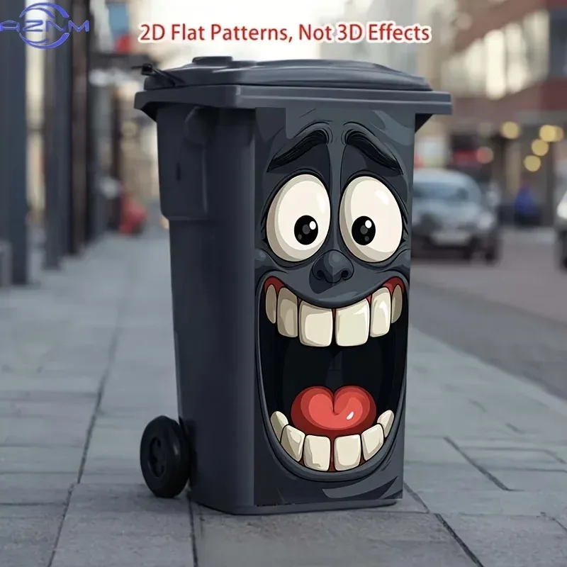 1 Stück 2D flacher, interessanter Aufkleber mit ?Big Mouth Cartoon Face?-Motiv für den Mülleimer, 2D flacher Wandaufkleber, abnehmbarer, selbstklebender Aufkleber für den Außenbereich
