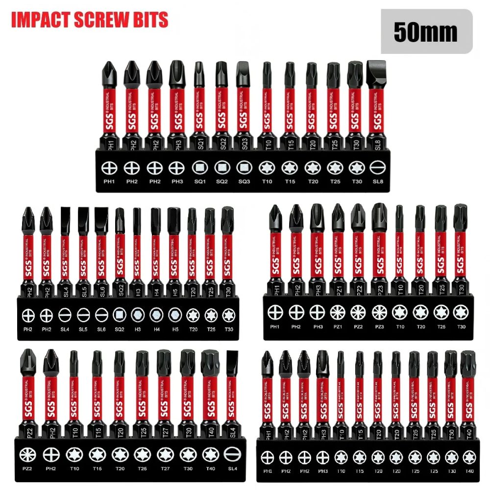 Multifunktionales Schraubendreher-Bit-Set, Ph, Pz, Sq, Hex, Torx, Sl, universelles Schlagschrauber-Bit-Set mit mehreren Spezifikationen, 50 mm, magnetische Bits, S2-Stahlmaterial, universeller
