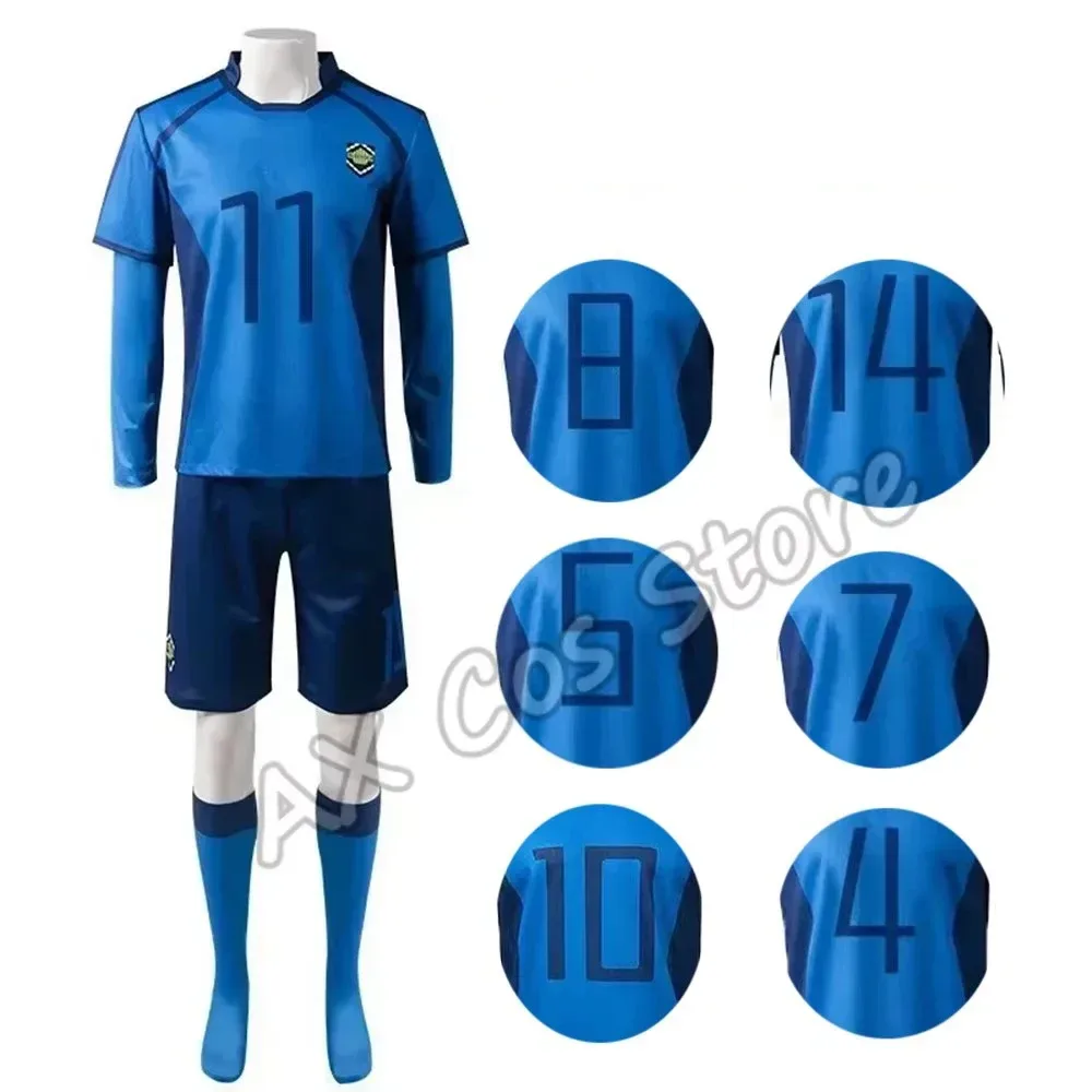 Anime Blue Isagi Yoichi Ness Nagi Cosplay Kostüm Perücke Fußballtrikot Sportbekleidung Unisex Halloween-Kostüme für Männer Frauen Erwachsene