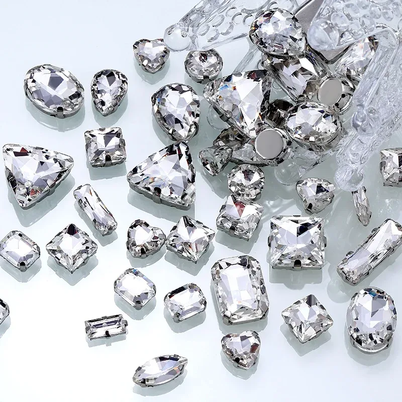 50 Stück/Größe Glas-Kristall-Nähsteine mit silberner Krallenbasis, Strasssteine für DIY Hochzeitskleid, Kopfschmuck, Schmuckperlen, Diamanten