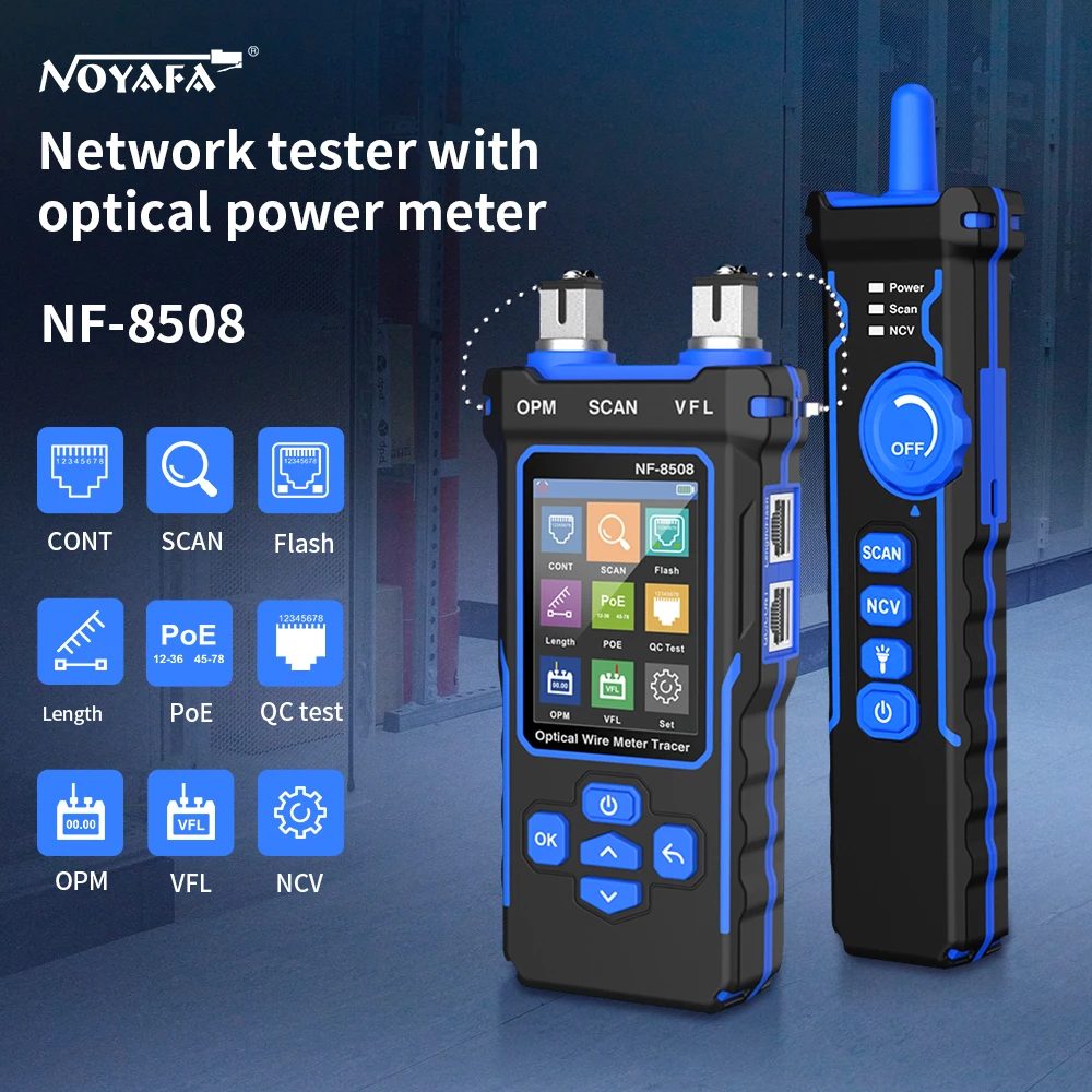NOYAFA NF-8508 Kabel-Tracker-Tester, LCD-Display, Länge messen, Wiremap-Tester, PoE-Checker, optischer Leistungsmesser, Netzwerk-Tools