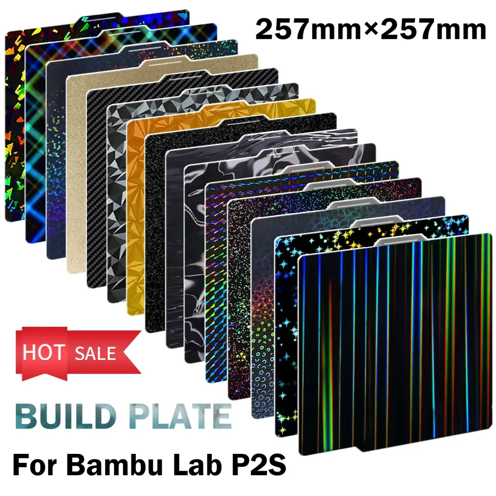 Für Bambu Lab P2S Bauplatte P1S X2D PEI Strukturiert 257x257 H1H PEY PEO Platte Federstahl für Bambulab P2S Bamboo P1P Heizbett