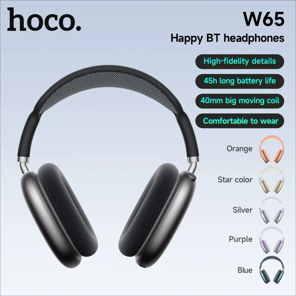 HOCO W65 Bluetooth-Kopfhörer, Over-Ear, kabellos, große Ohrhörer, HiFi-Sound, Sport-Headsets mit Lautstärkeregler, Air Earbuds Max