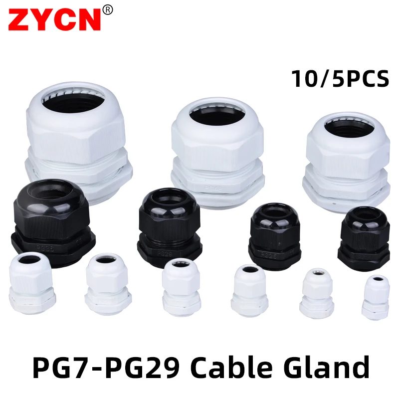 5/10 Stück wasserdichte Kabelverschraubung Kabeleinführung IP68 PG7 für 3?6,5 mm PG9 PG11 PG13,5/16/19/21 Nylon-Kunststoff-Anschlusshülsenverbindungen