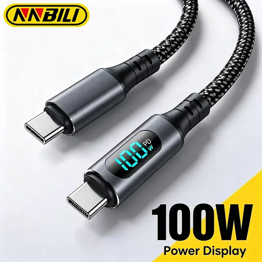 NNBILI 120W USB Typ-C-auf-Typ-C-Kabel mit LED-Anzeige, schnelles Laden, USB-A-auf-Typ-C-Datenkabel für Samsung, Honor, Oneplus zum Aufladen