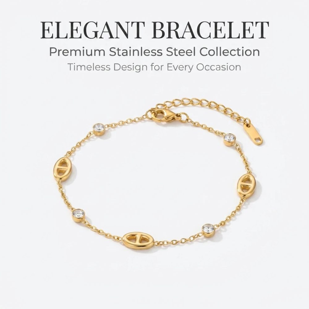 JP One Französischer Minimalistischer Armreif, Weißer Zirkon Schweinenasen-Edelstahl-Armreif für Damen, Eleganter Kettenschmuck