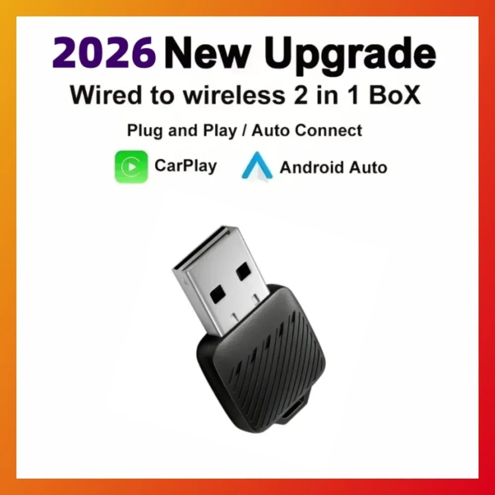 2026 Neuer Adapter 2-in-1 Mini CarPlay Box Kabelgebunden zu Kabellos CarPlay Android Auto Smart Box Bluetooth-Verbindung Plug&Play für 98% aller Autos
