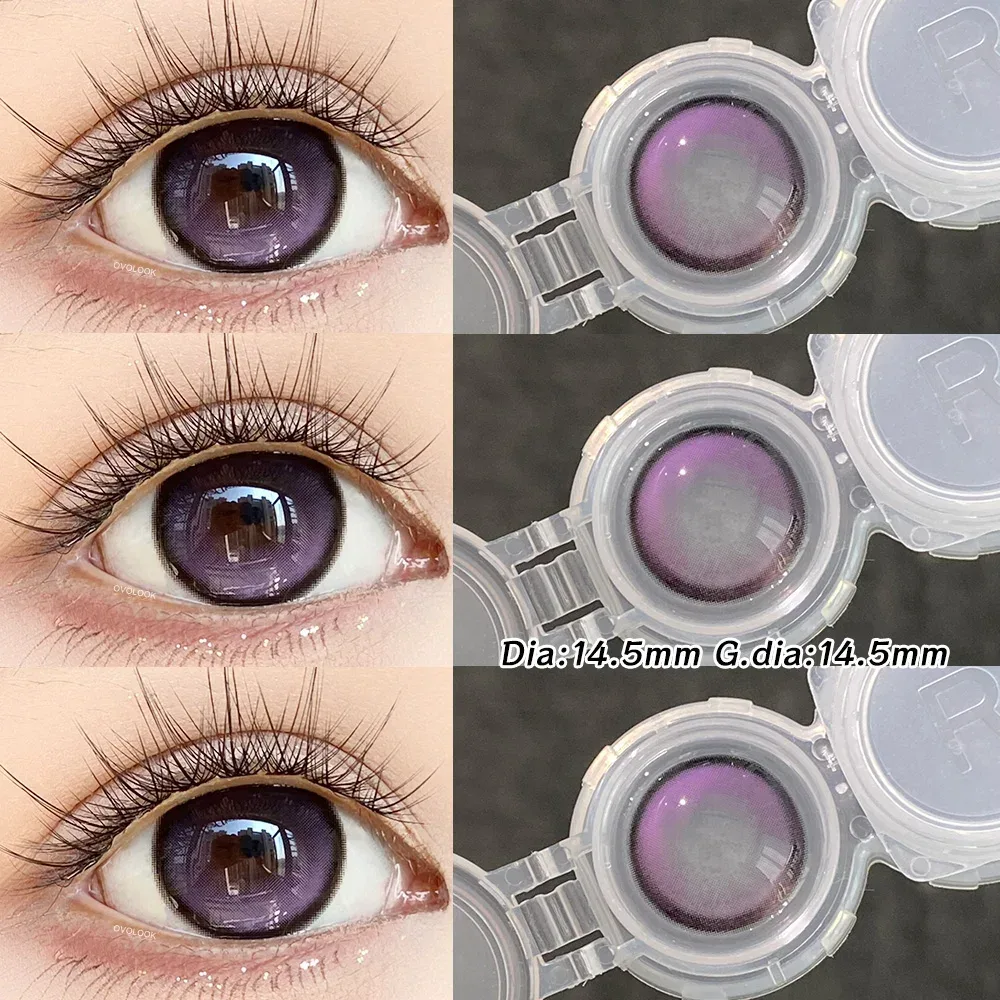 OVOLOOK-2 Stück/Paar Augenfarblinsen, violette Kontaktlinsen, natürliche braune Pupillenlinsen, großer Durchmesser, blau, rosa, schwarz, Linsen für Partys