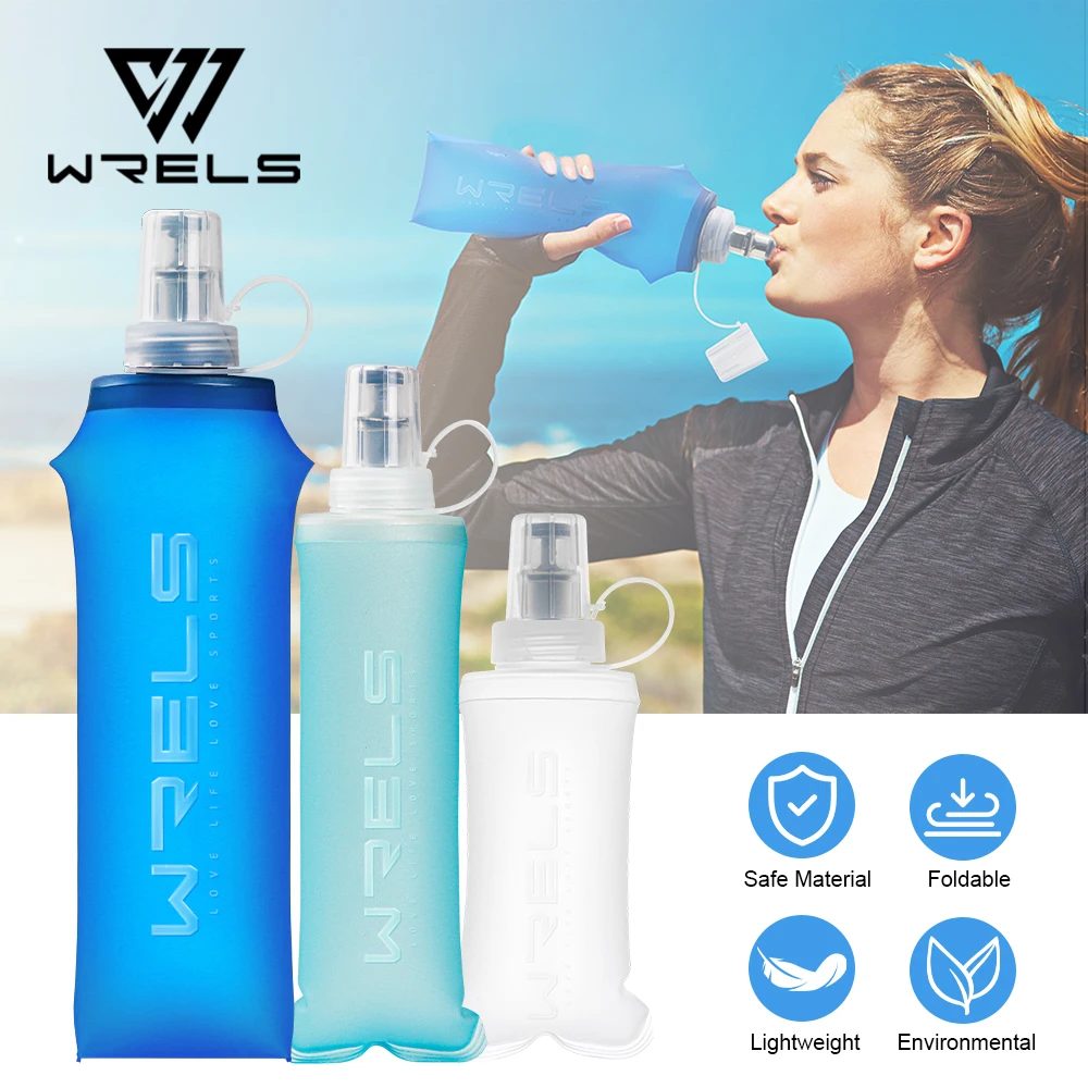 WRELS 250 ml 500 ml weiche Flasche, zusammenklappbar, faltbar, TPU, BPA-frei, Outdoor-Sport, tragbarer Wasserbeutel, Laufen, Camping