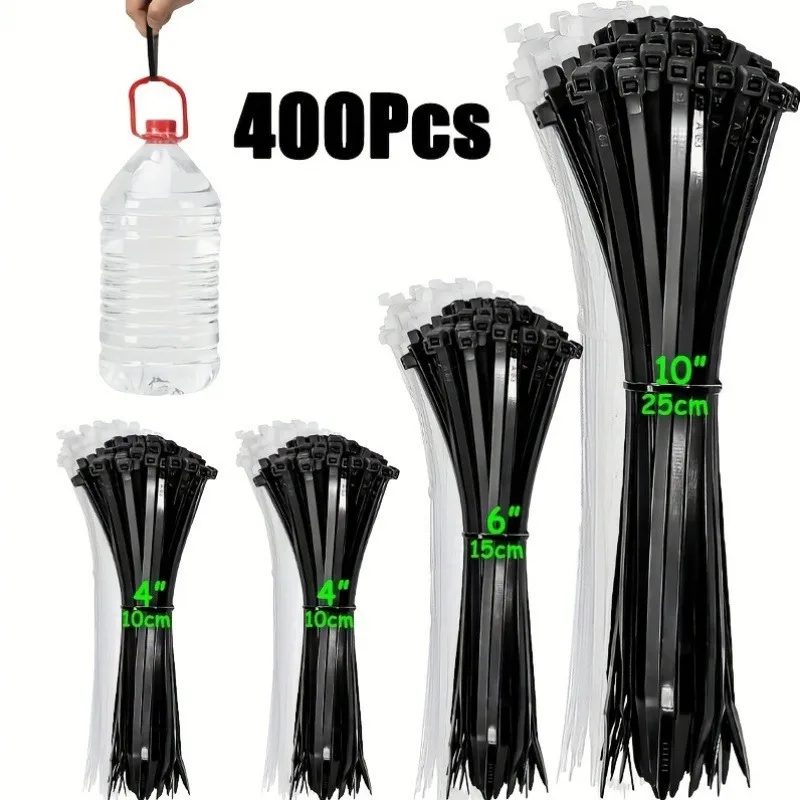 400-teiliges Kabelbinder-Set in verschiedenen Größen, robuste Nylon-Kabelbinder, selbstsichernde Kabelbinder in Schwarz und Weiß für das Heimbüro