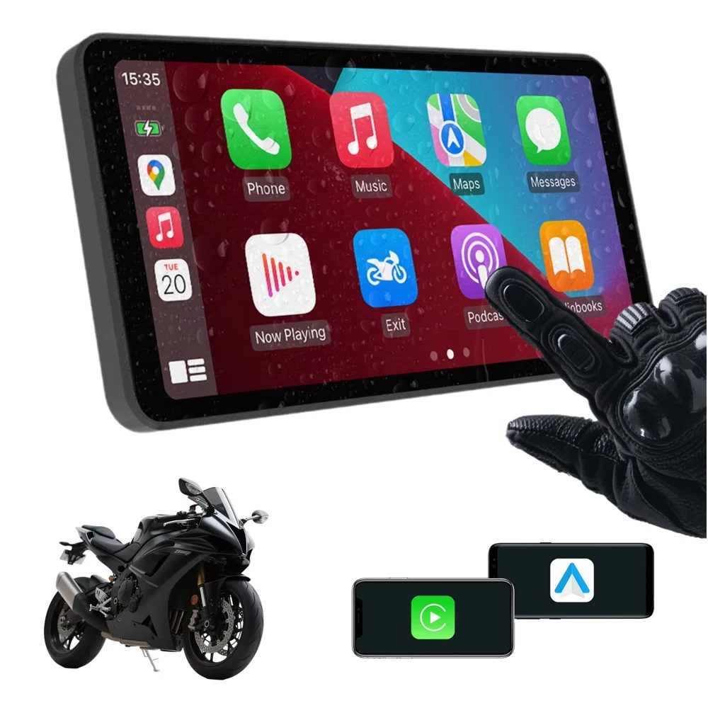 5-Zoll Touchscreen Motorrad CarPlay Bildschirm Unterstützt Kabelloses CarPlay und Android Auto Wasserdicht