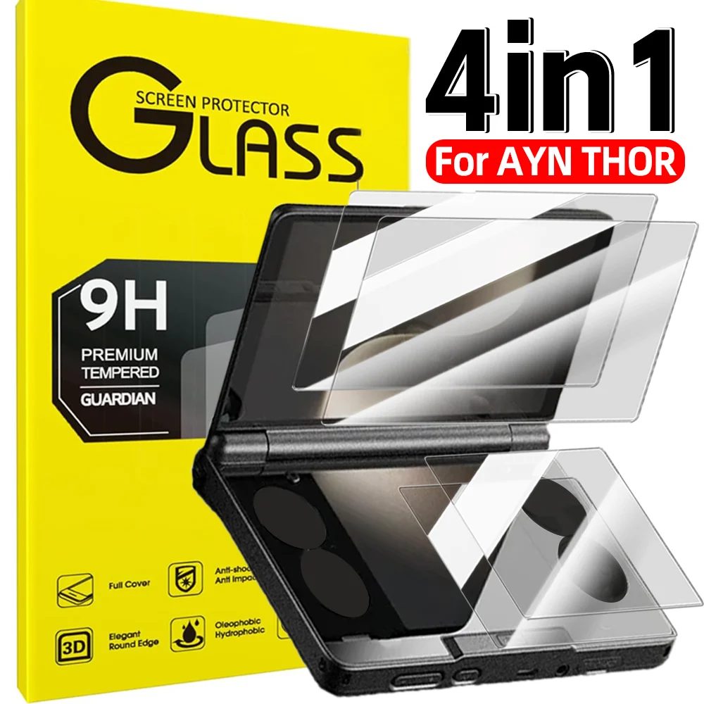 4IN1 für AYN THOR HD Klare Displayschutzfolien aus gehärtetem Glas, kratzfeste Schutzfolien, Spielkonsole, Handglasschutz
